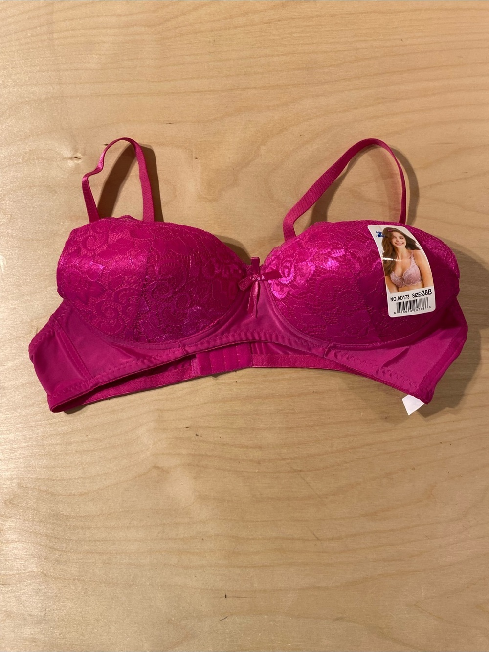 Fuchsia Lace Push-zip No Wire Bra 38B (SB)